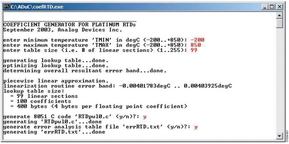Coefficient generator session example with piecewise linear approximation (user input in red) Figure 7: Coefficient Generator Session Example with Piecewise Linear Approximation.